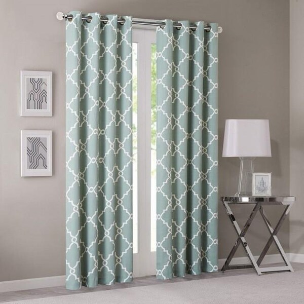 Madison Park MP40-2403 Saratoga Fretwork Print Window Curtain - Seafoam; 95 in. MP40-2403 - main